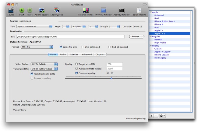 how to use handbrake mac 10.5